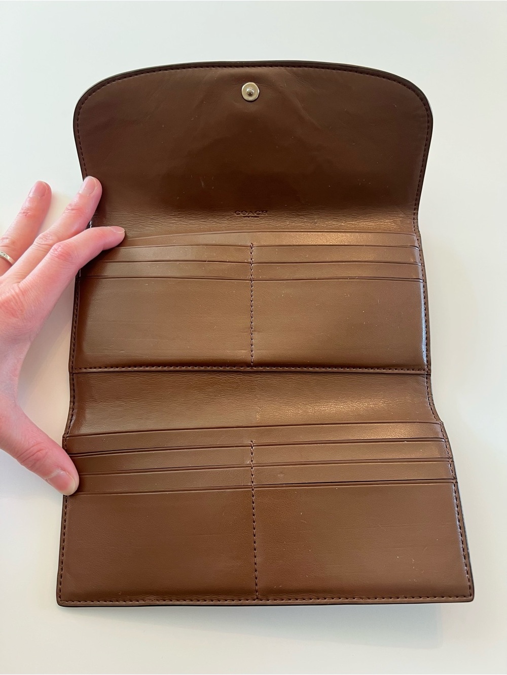 Coach Signature Wallet With Checkbook in Brown - Picture 7 of 12